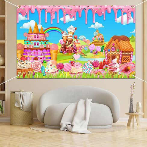 Avezano Candyland Banner Backdrop Sweet Donut Candy Background for Birthday Party Decoration Rainbow Candytown Baby Shower Photo Booth Banner, 70.8x43.3inch in Saudi Arabia