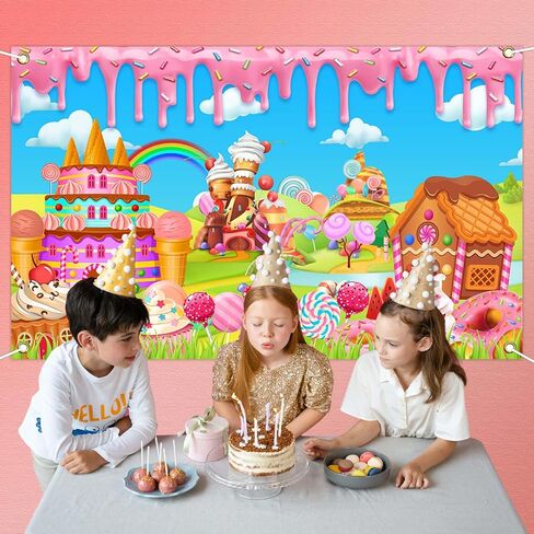 Avezano Candyland Banner Backdrop Sweet Donut Candy Background for Birthday Party Decoration Rainbow Candytown Baby Shower Photo Booth Banner, 70.8x43.3inch in Saudi Arabia