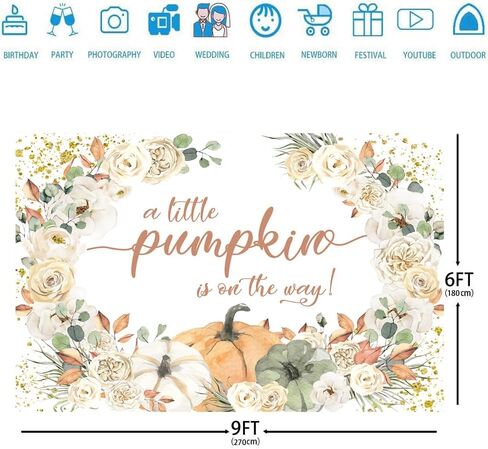 Ticuenicoa Fall Pumpkin Floral Baby Shower Backdrop for Girl 7x5ft A Little Pumpkin is On The Way Babyshower Party Decorations Background Pumpkin Baby Shower Backdrops Thanksgiving Photo Booth Studio in Saudi Arabia