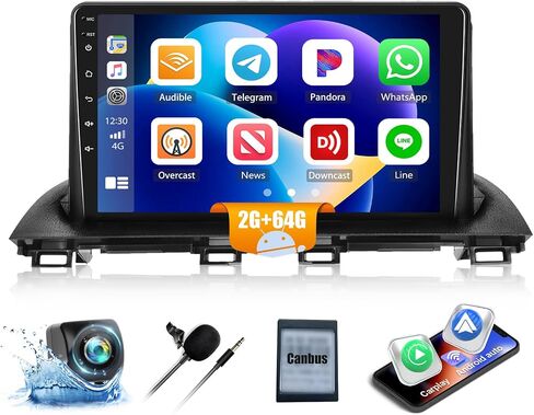 2G + 64G راديو السيارة ستيريو لمازدا 3 2014-2019 مع Apple CarPlay اللاسلكي Android Auto 9 "شاشة تعمل باللمس Android 13 ستيريو السيارة مع بلوتوث نظام تحديد المواقع والملاحة HiFi FM وحدة الرأس مع كاميرا احتياطية + Canbus in Saudi Arabia