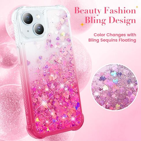 Ruky for iPhone 15 Case, with Screen Protector Glitter Sparkle Flowing Quicksand Waterfall Flexible Soft TPU Protective Women Girls Phone Case for iPhone 15 6.1 inches, Gradient Pink in Saudi Arabia