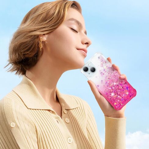 Ruky for iPhone 15 Case, with Screen Protector Glitter Sparkle Flowing Quicksand Waterfall Flexible Soft TPU Protective Women Girls Phone Case for iPhone 15 6.1 inches, Gradient Pink in Saudi Arabia