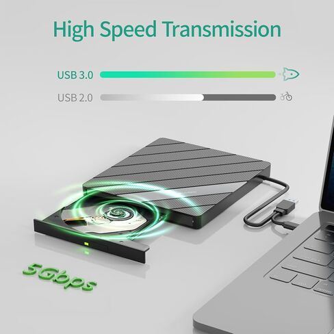 محرك أقراص CD/DVD خارجي، USB 3.0 USB C محمول CD DVD +/-RW مشغل DVD مع قارئ بطاقة SD/Micro SD 8 في 1 متوافق مع الكمبيوتر المحمول المكتبي Mac PC Windows Linux in Kuwait