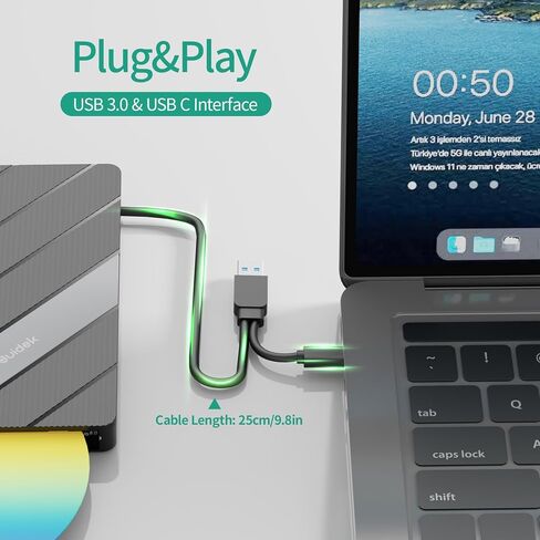 محرك أقراص CD/DVD خارجي، USB 3.0 USB C محمول CD DVD +/-RW مشغل DVD مع قارئ بطاقة SD/Micro SD 8 في 1 متوافق مع الكمبيوتر المحمول المكتبي Mac PC Windows Linux in Kuwait