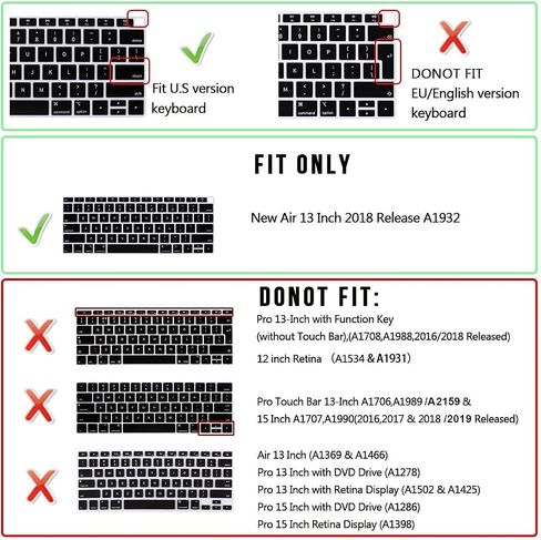 غطاء لوحة المفاتيح التايوانية بأحرف صينية تقليدية لجهاز MacBook Air 2018 [13.3 بوصة A1932 مع شاشة Retina ومعرف اللمس] غطاء حماية ناعم من السيليكون، تصميم أمريكي (أسود) in Kuwait
