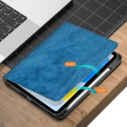 حافظة لجهاز iPad الجيل العاشر مقاس 10.9 بوصات 2022 مع حامل أقلام، (الموديل: A2696 /A2757 / A2777 غطاء ذكي من جلد البولي يوريثان للنوم/الاستيقاظ التلقائي، أسود in Kuwait