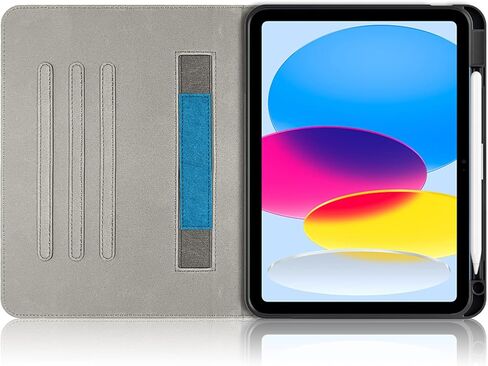 حافظة لجهاز iPad الجيل العاشر مقاس 10.9 بوصات 2022 مع حامل أقلام، (الموديل: A2696 /A2757 / A2777 غطاء ذكي من جلد البولي يوريثان للنوم/الاستيقاظ التلقائي، أسود in Kuwait
