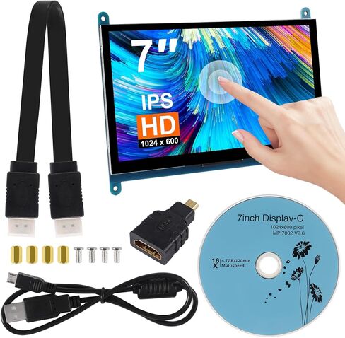 7 Inch IPS Touch Screen Display 1024×600 Capacitive Screen HDMI HD Screen Full View Color LCD Liquid Crystal Screen for Windows 10 8 7, BB Black etc in Kuwait