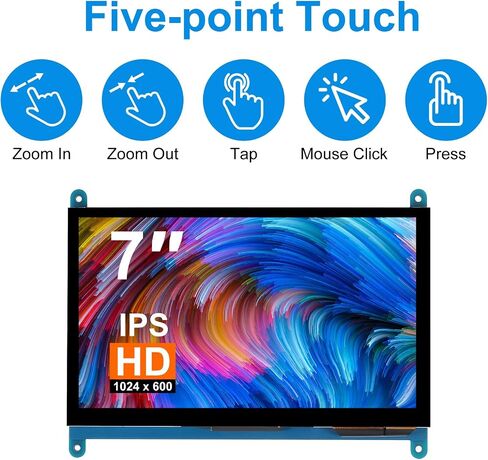 7 Inch IPS Touch Screen Display 1024×600 Capacitive Screen HDMI HD Screen Full View Color LCD Liquid Crystal Screen for Windows 10 8 7, BB Black etc in Kuwait