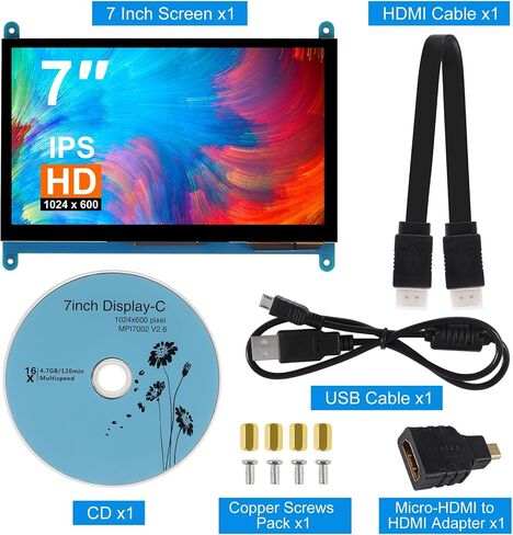 7 Inch IPS Touch Screen Display 1024×600 Capacitive Screen HDMI HD Screen Full View Color LCD Liquid Crystal Screen for Windows 10 8 7, BB Black etc in Kuwait