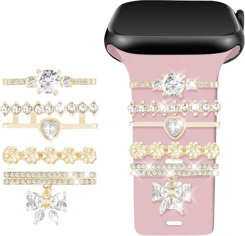 Watch Band Charms Set - Decorative Rings and Clasps with Shining Stones, Compatible with iWatch Series 1 to 8, Fits 38mm/40mm/41mm/42mm/44mm/45mm Models (No Watch Band) in Saudi Arabia