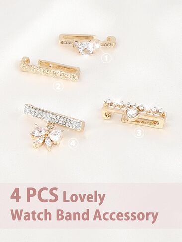 Watch Band Charms Set - Decorative Rings and Clasps with Shining Stones, Compatible with iWatch Series 1 to 8, Fits 38mm/40mm/41mm/42mm/44mm/45mm Models (No Watch Band) in Saudi Arabia
