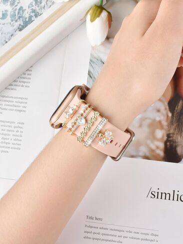 Watch Band Charms Set - Decorative Rings and Clasps with Shining Stones, Compatible with iWatch Series 1 to 8, Fits 38mm/40mm/41mm/42mm/44mm/45mm Models (No Watch Band) in Saudi Arabia