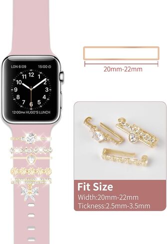 Watch Band Charms Set - Decorative Rings and Clasps with Shining Stones, Compatible with iWatch Series 1 to 8, Fits 38mm/40mm/41mm/42mm/44mm/45mm Models (No Watch Band) in Saudi Arabia