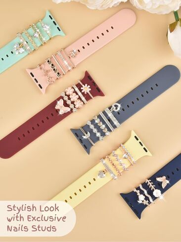 Watch Band Charms Set - Decorative Rings and Clasps with Shining Stones, Compatible with iWatch Series 1 to 8, Fits 38mm/40mm/41mm/42mm/44mm/45mm Models (No Watch Band) in Saudi Arabia