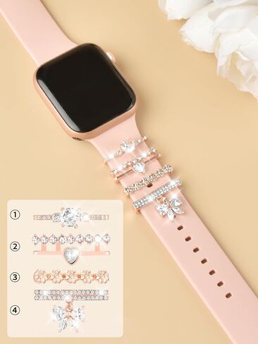 Watch Band Charms Set - Decorative Rings and Clasps with Shining Stones, Compatible with iWatch Series 1 to 8, Fits 38mm/40mm/41mm/42mm/44mm/45mm Models (No Watch Band) in Saudi Arabia