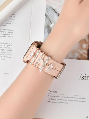 Watch Band Charms Set - Decorative Rings and Clasps with Shining Stones, Compatible with iWatch Series 1 to 8, Fits 38mm/40mm/41mm/42mm/44mm/45mm Models (No Watch Band) in Saudi Arabia
