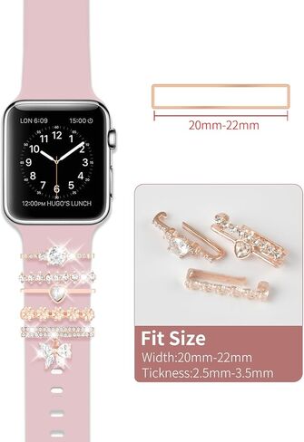 Watch Band Charms Set - Decorative Rings and Clasps with Shining Stones, Compatible with iWatch Series 1 to 8, Fits 38mm/40mm/41mm/42mm/44mm/45mm Models (No Watch Band) in Saudi Arabia