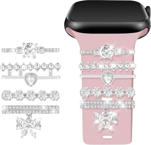 Watch Band Charms Set - Decorative Rings and Clasps with Shining Stones, Compatible with iWatch Series 1 to 8, Fits 38mm/40mm/41mm/42mm/44mm/45mm Models (No Watch Band) in Saudi Arabia