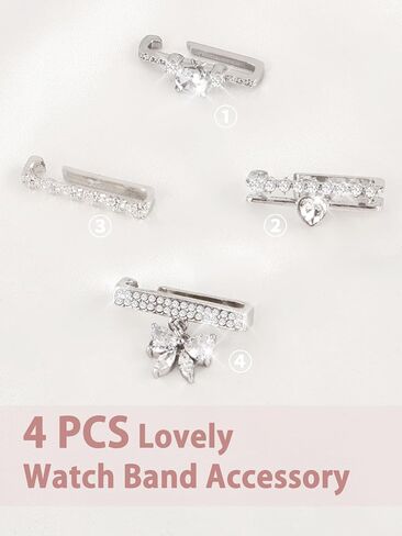 Watch Band Charms Set - Decorative Rings and Clasps with Shining Stones, Compatible with iWatch Series 1 to 8, Fits 38mm/40mm/41mm/42mm/44mm/45mm Models (No Watch Band) in Saudi Arabia