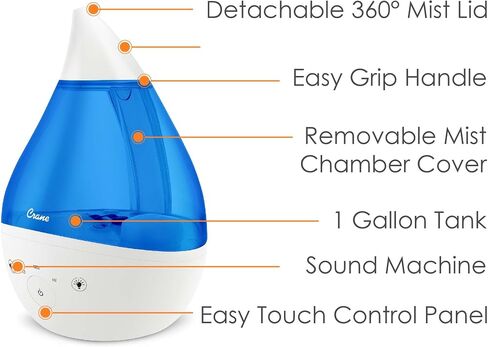 Crane Ultrasonic Humidifiers for Bedroom and Office, 1 Gallon 4-in-1 Cool Mist Air Humidifier for Large Room and Home, Humidifier Filters Optional, Grey in Saudi Arabia