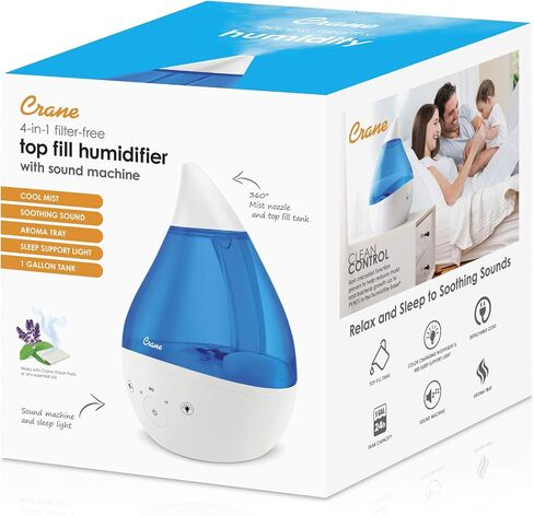 Crane Ultrasonic Humidifiers for Bedroom and Office, 1 Gallon 4-in-1 Cool Mist Air Humidifier for Large Room and Home, Humidifier Filters Optional, Grey in Saudi Arabia