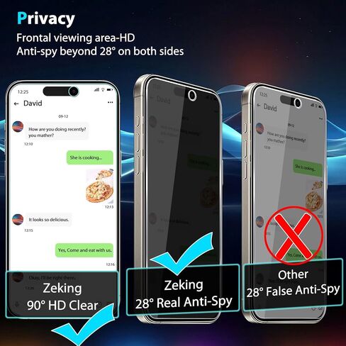 [2+2 Pack for iPhone 15 Pro Max 6.7" Privacy Tempered Glass Screen Protector and Camera Lens Protector, Anti-Spy Case Fiendly 9H Hardness Bubble in Saudi Arabia
