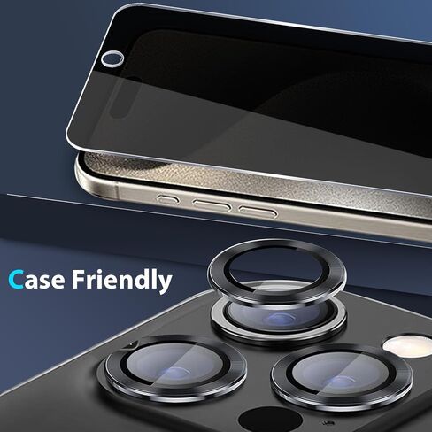 [2+2 Pack for iPhone 15 Pro Max 6.7" Privacy Tempered Glass Screen Protector and Camera Lens Protector, Anti-Spy Case Fiendly 9H Hardness Bubble in Saudi Arabia