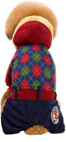 Autumn and Winter Add Fluff Warm Checkered Coat Plush Four Legged Dog Clothes Grid Apparel for Small to Medium Bichon Frise Schnauzer Poodle Teddy Dog (Large, Green) in Saudi Arabia