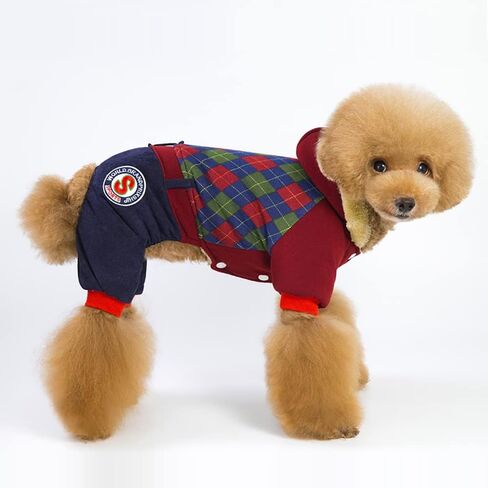 Autumn and Winter Add Fluff Warm Checkered Coat Plush Four Legged Dog Clothes Grid Apparel for Small to Medium Bichon Frise Schnauzer Poodle Teddy Dog (Large, Green) in Saudi Arabia