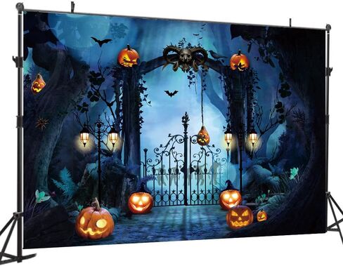 7X5FT Halloween Backdrop for Photography Halloween Backdrop Horror Forest Night Scary Pumpkin Lantern Tombstone Skull Photography Background Costume Ball Halloween Carnival Background DH-705 in Saudi Arabia