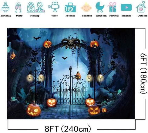 7X5FT Halloween Backdrop for Photography Halloween Backdrop Horror Forest Night Scary Pumpkin Lantern Tombstone Skull Photography Background Costume Ball Halloween Carnival Background DH-705 in Saudi Arabia
