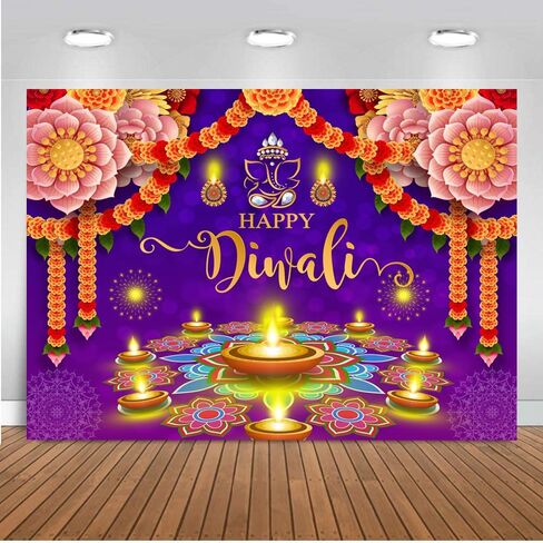 7X5FT Happy Diwali Backdrop Banner Festival of Lights Diwali Decorations Party Supplies Deepavali Background Banner for Photo Backdrop DH-1200 in Kuwait