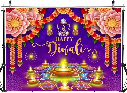 7X5FT Happy Diwali Backdrop Banner Festival of Lights Diwali Decorations Party Supplies Deepavali Background Banner for Photo Backdrop DH-1200 in Kuwait