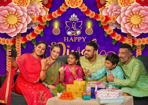 7X5FT Happy Diwali Backdrop Banner Festival of Lights Diwali Decorations Party Supplies Deepavali Background Banner for Photo Backdrop DH-1200 in Kuwait