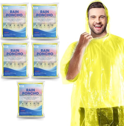 Rain Ponchos by Cloud 10. Include 4 Packs of Blue Disposable Rain Ponchos. Longer Sleeves Poncho Raincoat and Larger Hooded Poncho Rain Coat. Thick Rain Ponchos for Adults, Kids, Men, and Women. in Kuwait