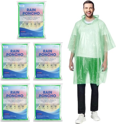 Rain Ponchos by Cloud 10. Include 4 Packs of Blue Disposable Rain Ponchos. Longer Sleeves Poncho Raincoat and Larger Hooded Poncho Rain Coat. Thick Rain Ponchos for Adults, Kids, Men, and Women. in Kuwait