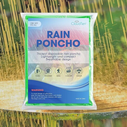 Rain Ponchos by Cloud 10. Include 4 Packs of Blue Disposable Rain Ponchos. Longer Sleeves Poncho Raincoat and Larger Hooded Poncho Rain Coat. Thick Rain Ponchos for Adults, Kids, Men, and Women. in Kuwait