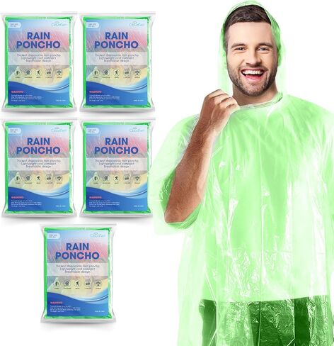 Rain Ponchos by Cloud 10. Include 4 Packs of Blue Disposable Rain Ponchos. Longer Sleeves Poncho Raincoat and Larger Hooded Poncho Rain Coat. Thick Rain Ponchos for Adults, Kids, Men, and Women. in Kuwait