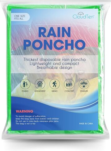 Rain Ponchos by Cloud 10. Include 4 Packs of Blue Disposable Rain Ponchos. Longer Sleeves Poncho Raincoat and Larger Hooded Poncho Rain Coat. Thick Rain Ponchos for Adults, Kids, Men, and Women. in Kuwait