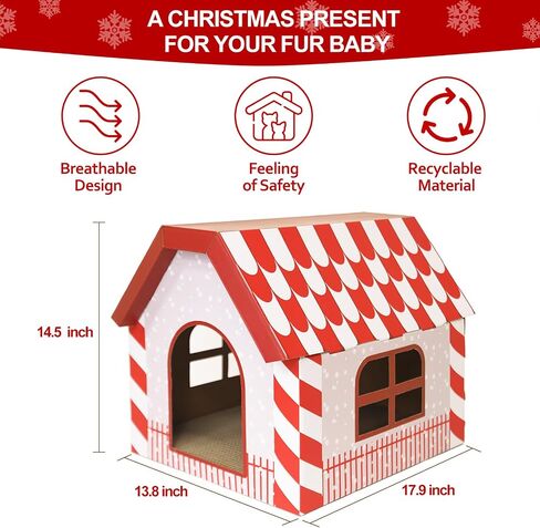 Cardboard Cat House with Scratching Board/Catnip/Christmas Hat (17.9"x14.5"x13.8") Large Cat Condo Gingerbread Easy Assembly with Reversible Cat Scratcher Christmas Cat Beds for Indoor Cats in Saudi Arabia