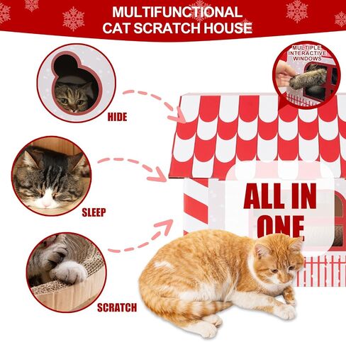 Cardboard Cat House with Scratching Board/Catnip/Christmas Hat (17.9"x14.5"x13.8") Large Cat Condo Gingerbread Easy Assembly with Reversible Cat Scratcher Christmas Cat Beds for Indoor Cats in Saudi Arabia