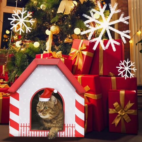 Cardboard Cat House with Scratching Board/Catnip/Christmas Hat (17.9"x14.5"x13.8") Large Cat Condo Gingerbread Easy Assembly with Reversible Cat Scratcher Christmas Cat Beds for Indoor Cats in Saudi Arabia
