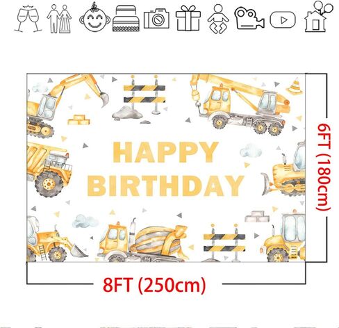 Mocsicka Construction Birthday Backdrop 7x5ft Dump Truck Excavator Crane Birthday Party Banner Digger Excavator Truck Background Photography Studio Props Boy Kids Birthday Decorations in Saudi Arabia