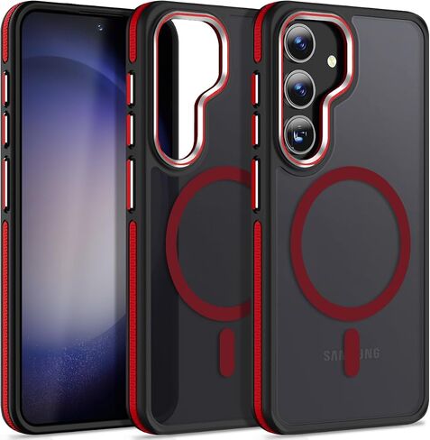 Magneic for Samsung Galaxy S25 Plus/S25+ Case Compatible with Magsafe, [Drop Protection] & [Anti-Slip Edge] S25 Plus Phone Case, Stylish Matte Translucent Galaxy S25+ Cover (Black/Orange) in Saudi Arabia