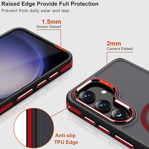 Magneic for Samsung Galaxy S25 Plus/S25+ Case Compatible with Magsafe, [Drop Protection] & [Anti-Slip Edge] S25 Plus Phone Case, Stylish Matte Translucent Galaxy S25+ Cover (Black/Orange) in Saudi Arabia