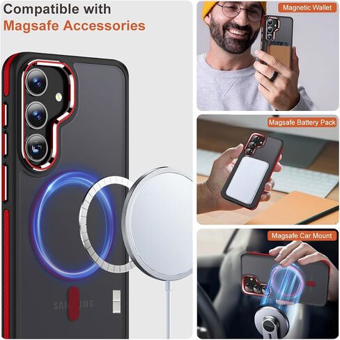 Magneic for Samsung Galaxy S25 Plus/S25+ Case Compatible with Magsafe, [Drop Protection] & [Anti-Slip Edge] S25 Plus Phone Case, Stylish Matte Translucent Galaxy S25+ Cover (Black/Orange) in Saudi Arabia
