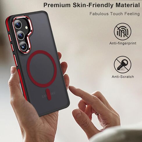 Magneic for Samsung Galaxy S25 Plus/S25+ Case Compatible with Magsafe, [Drop Protection] & [Anti-Slip Edge] S25 Plus Phone Case, Stylish Matte Translucent Galaxy S25+ Cover (Black/Orange) in Saudi Arabia