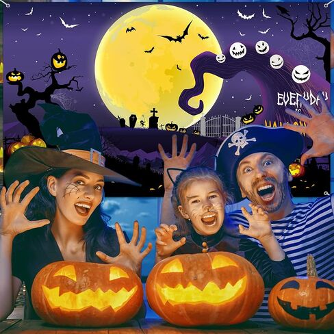 Halloween Before Christmas Backdrop Decorations, Pumpkin Moonlight Newborn Trick or Treat Party Photo Booth Props for Kid Halloween Scary Party Birthday Baby Shower Supplies (Stylish Style) in Saudi Arabia