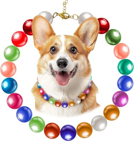 KUDES Colorful Beaded Dog Necklace (Beads 16mm) with Adjustable Extension Chain,Strong Stainless Steel Wire Rope,Pet Necklace Jewelry Accessories Candy-Colored Pearls Necklace for Cats and Dogs in Kuwait